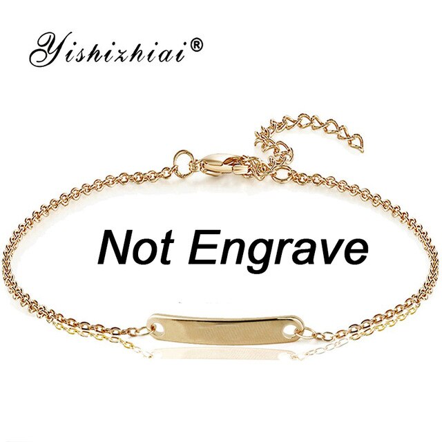 Custom Name ID Bar Bracelet Gold Stainless Steel Initial Charm Bracelets For Women Personalize Jewelry Best Friends Gift