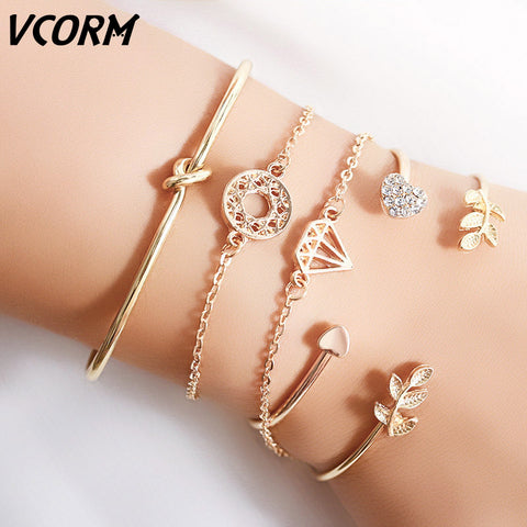 VCORM New Romantic Adjustable Crystal lovers Gold Charm Bracelet for Women Men 2019 Hot Fashion Jewelry Party Wedding Gift